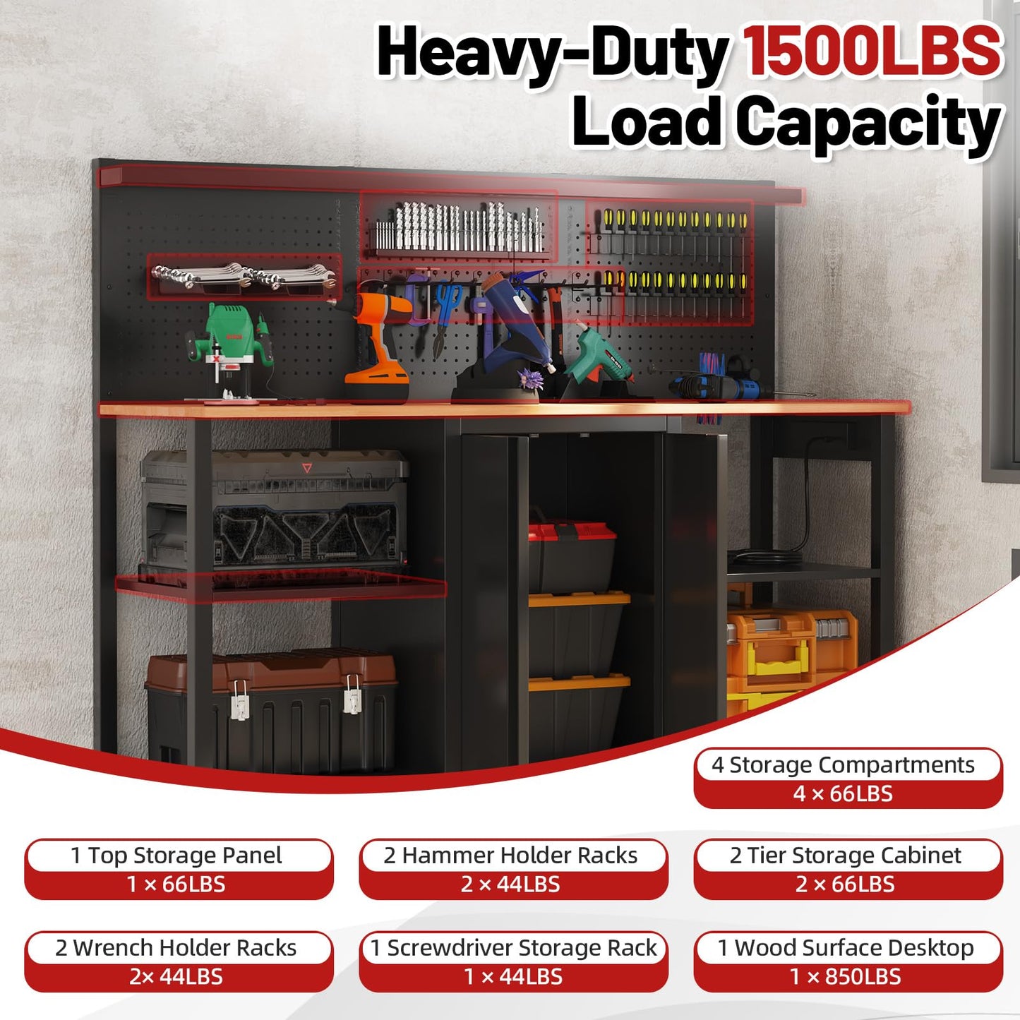 YODOLLA Garage Cabinet Storage System 2000LBS Heavy Duty Work Bench Table