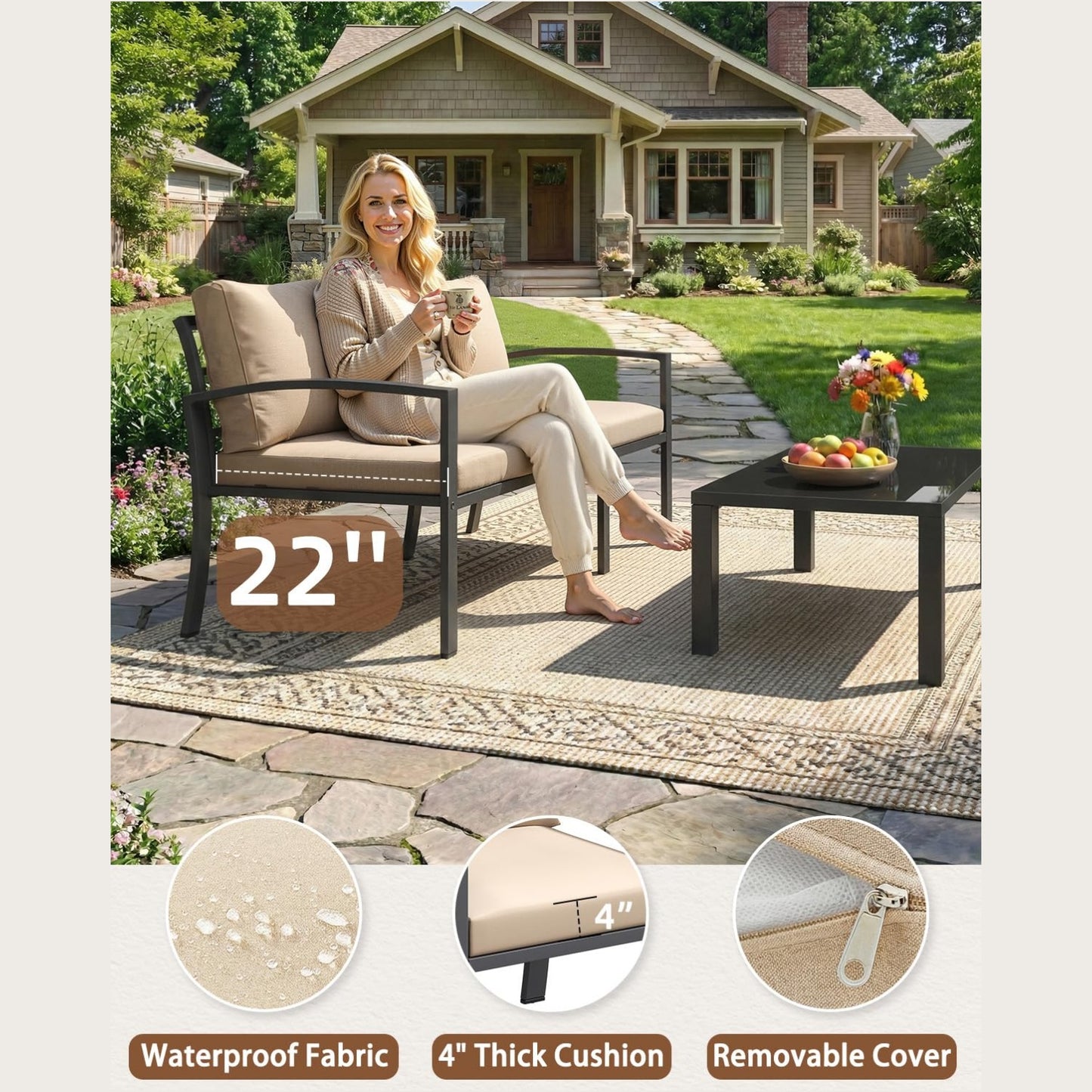 YODOLLA Metal Patio Furniture Set, 7 Seats Modern Outdoor Furniture