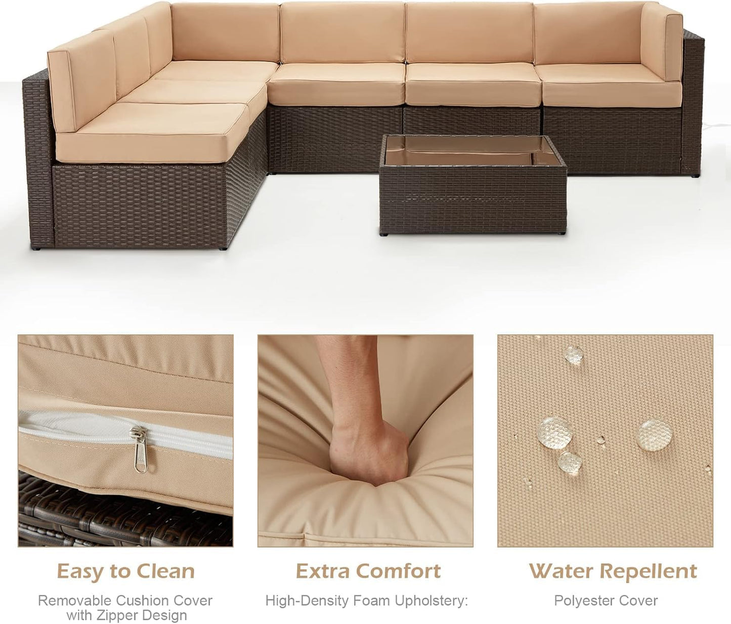 YODOLLA 7 PCS Patio Funriture Set with Coffee Table (7 pcs/with Cover)