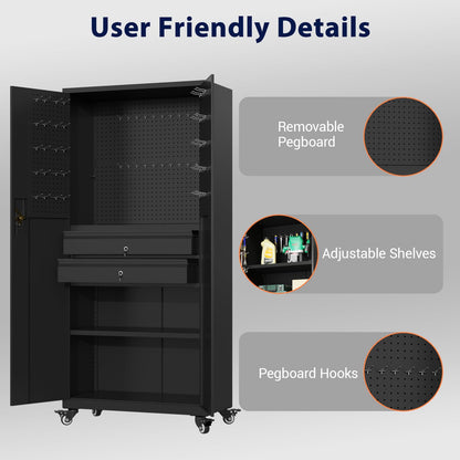 YODOLLA 71" Metal Garage Storage Cabinet with Drawers and Wheel