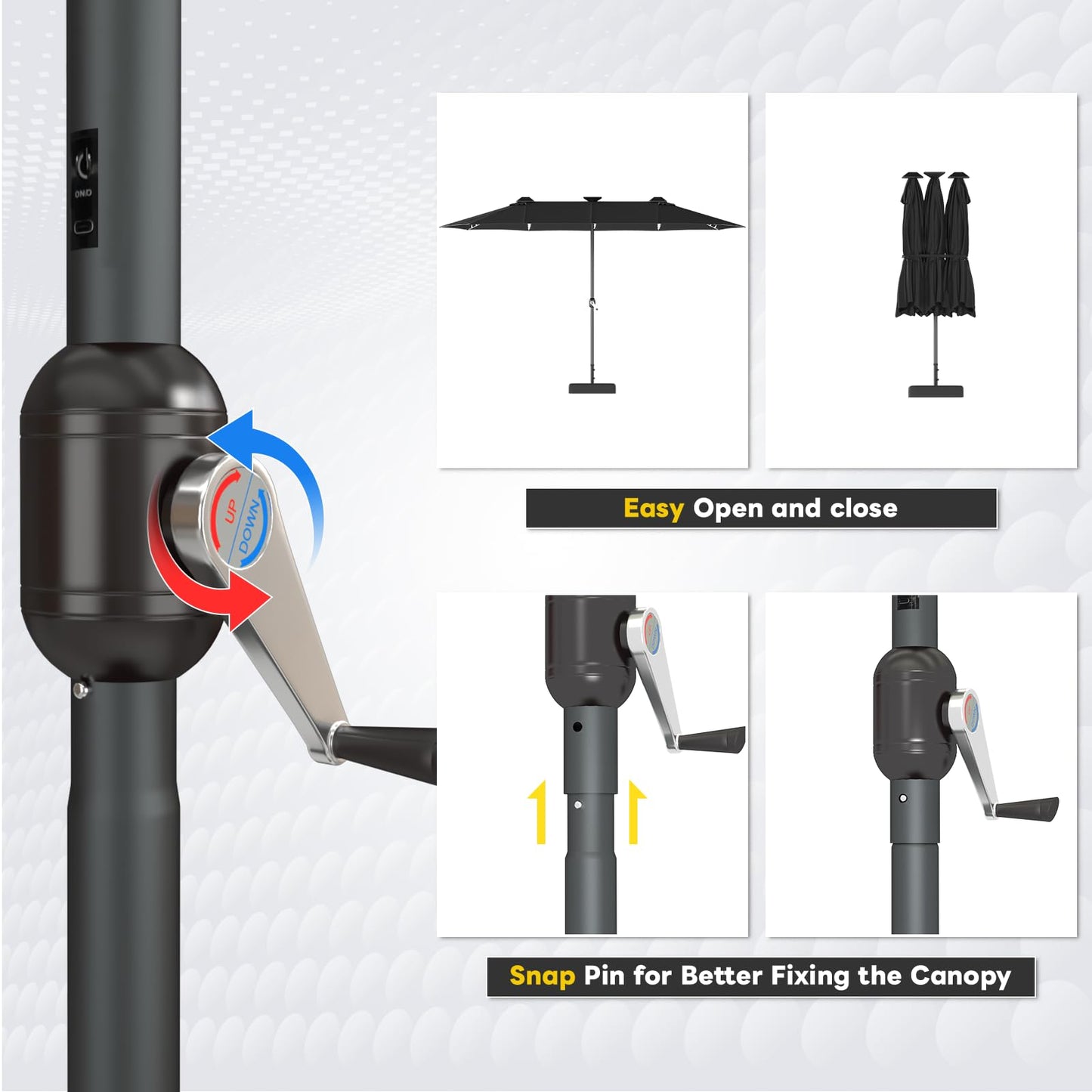 YODOLLA 15ft Double-Sided Patio Umbrella Outdoor Rectangle Umbrella with Base, Black