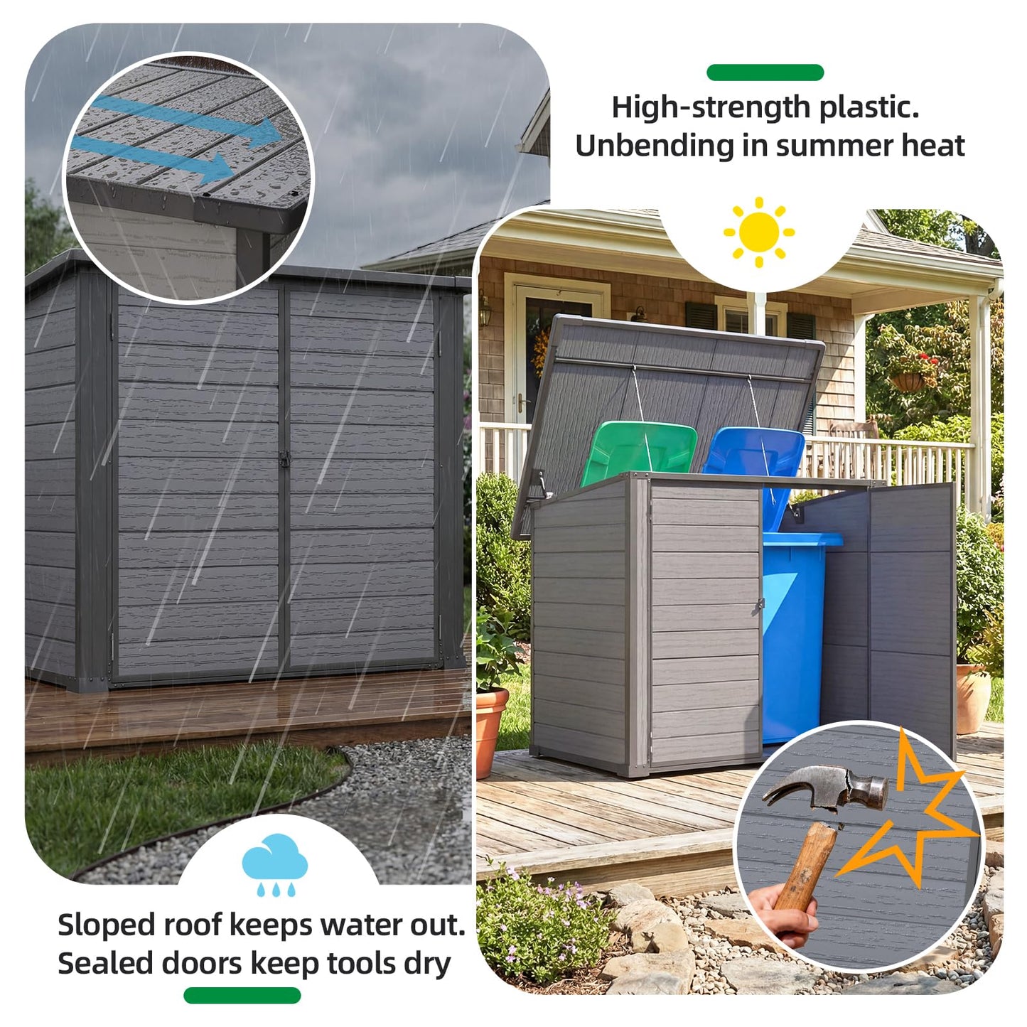 YODOLLA Outdoor Resin Trash Can Storage Shed with Reinforced Floor