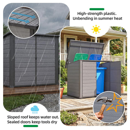 YODOLLA Outdoor Resin Trash Can Storage Shed with Reinforced Floor