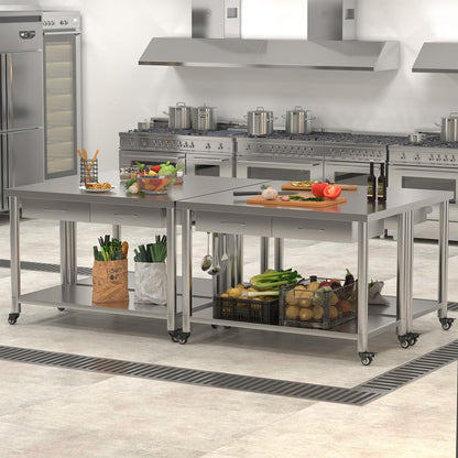 YODOLLA Stainless Steel Work Table with Drawers, 48"x24" Prep Table
