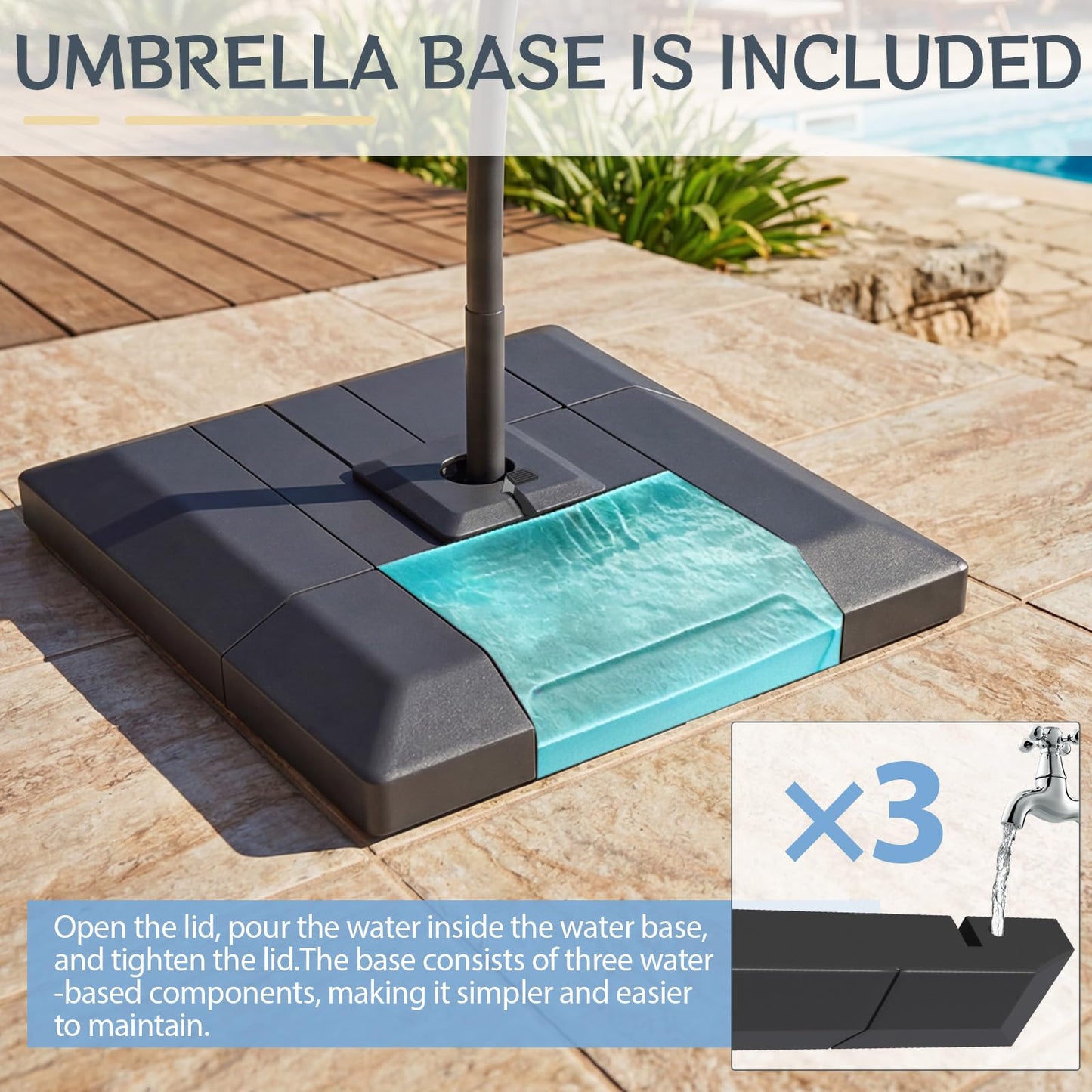 YODOLLA 10x10 FT Cantilever Patio Umbrella with Base Included Large Square Offset Umbrella