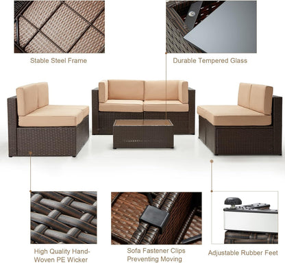 YODOLLA 7 PCS Patio Funriture Set with Coffee Table (7 pcs/with Cover)