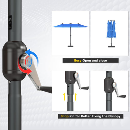 YODOLLA 15ft Double-Sided Patio Umbrella Outdoor Rectangle Umbrella with Base, Blue