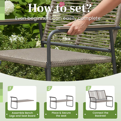 YODOLLA Outdoor Garden Bench, Weatherproof Wicker Patio Loveseat with Backrest Armrests