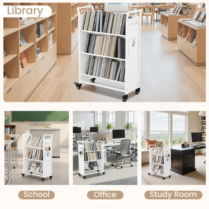 YODOLLA 2-in-1 Book Cart with Wheels Utility Cart 352LBS Library Truck Bookshelf