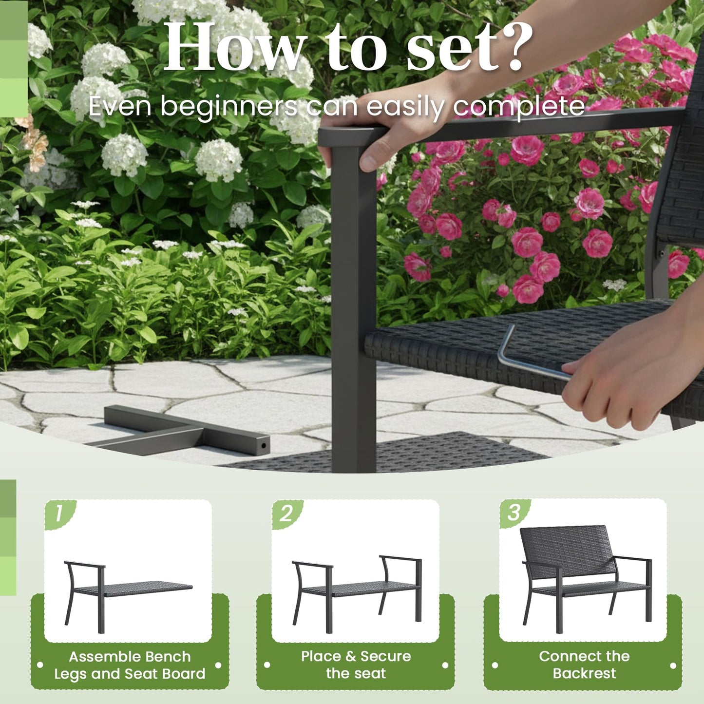YODOLLA Outdoor Garden Bench,  Patio Loveseat with Backrest Armrests