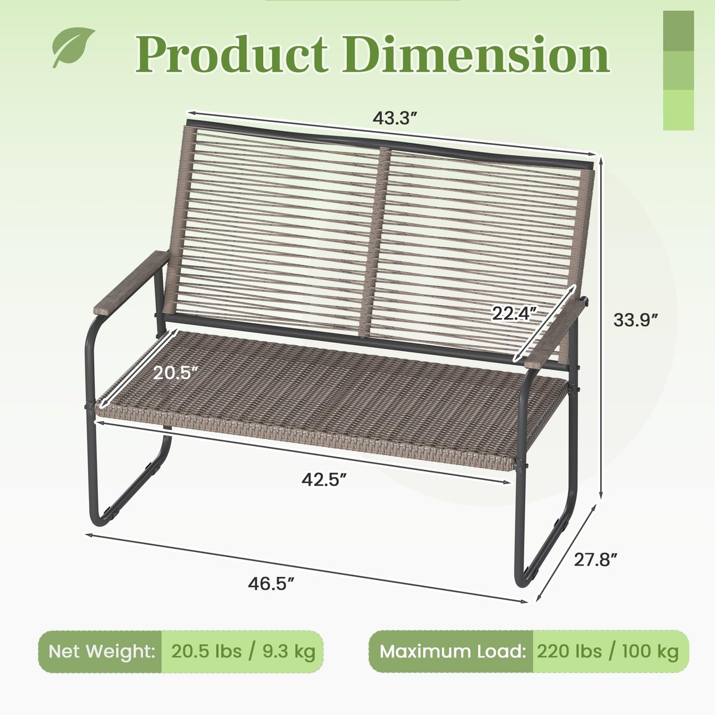 YODOLLA Outdoor Dining Set, Metal Frame Patio 2PCS (Vine Back Bench+Side Table)