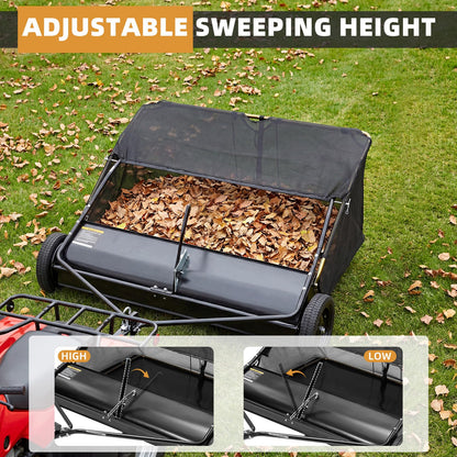 YODOLLA 42" Lawn Sweeper Tow Behind, Pull Behind Grass & Leaf Collector