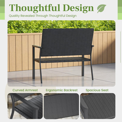 YODOLLA Outdoor Dining Set, Metal Frame Patio 2PCS (Rattan Back Bench+Side Table)