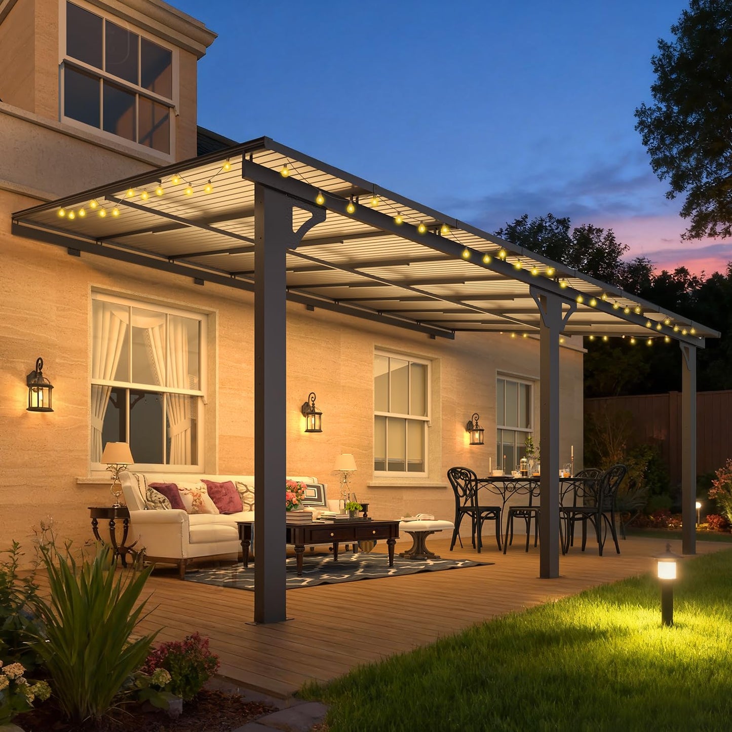 YODOLLA 16' x 10' Adjustable Height Outdoor Lean to Gazebo Pergola