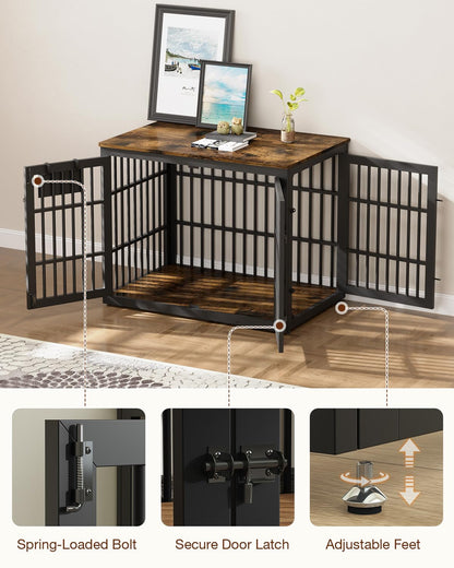 YODOLLA 38" Dog Crate Furniture Heavy Duty Dog Kennel Indoor with Name Tag