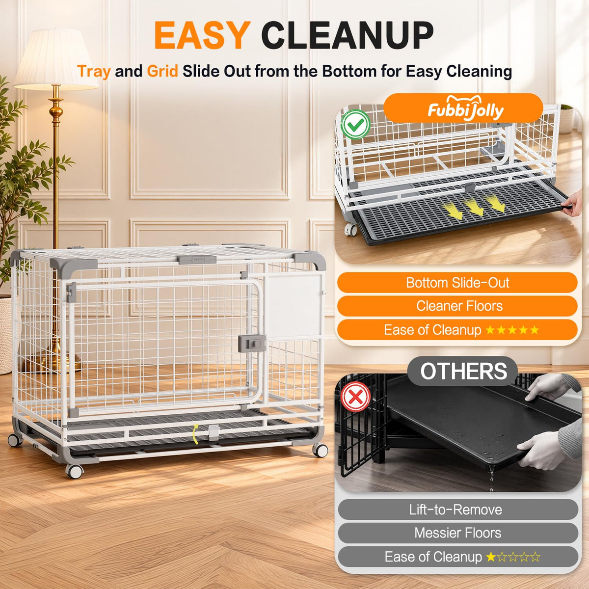 YODOLLA 36" Metal Wire Dog Crate for Medium Dogs with Wheels, White