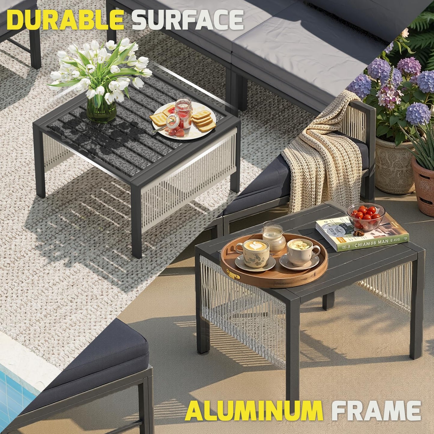 YODOLLA Aluminum Patio Furniture Set 5/4 Seats Outdoor Sectional Couch