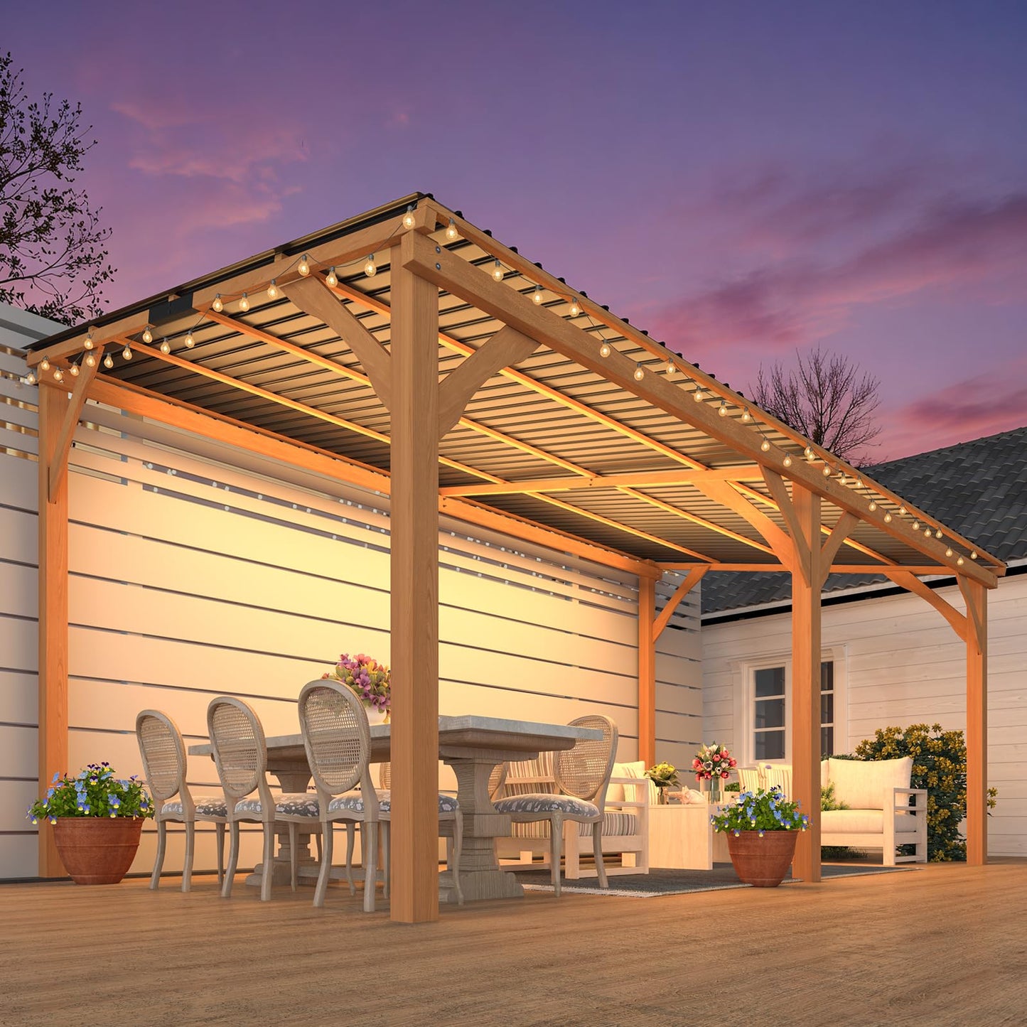 YODOLLA 16' x 10' Outdoor Wood Ceder Gazebo Lean to Hardtop Pergolas