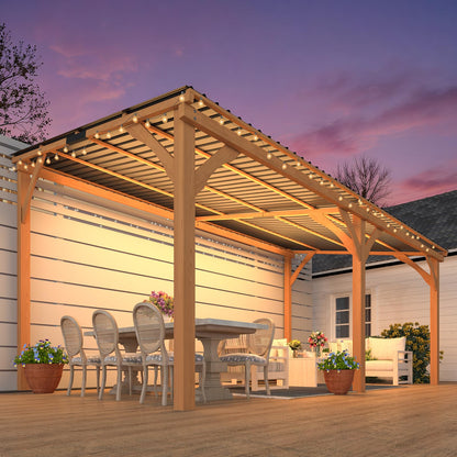 YODOLLA 16' x 10' Outdoor Wood Ceder Gazebo Lean to Hardtop Pergolas