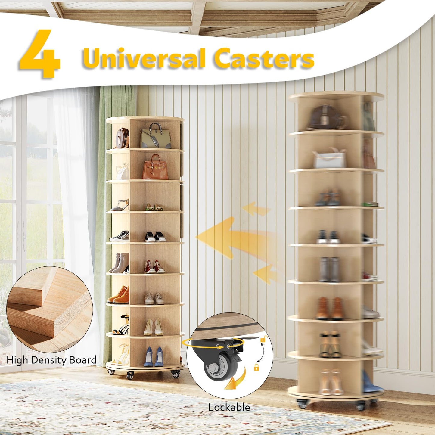 YODOLLA 8 Tier Rotating Shoe Rack Shoe Tower Organizer, Beige