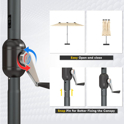 YODOLLA 15ft Double-Sided Patio Umbrella Outdoor Rectangle Umbrella with Base, Tan