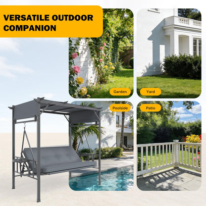 YODOLLA 2-in-1 Convertible Porch Swing Bed 3 Seat, Outdoor Patio Metal Pergola Swing