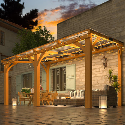 YODOLLA 14' x 10' Outdoor Wood Ceder Gazebo Lean to Hardtop Pergolas