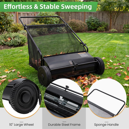 YODOLLA Push Lawn Sweeper, 26 Inch Leaf Collector 7 Cu. Ft. Hopper Capacity