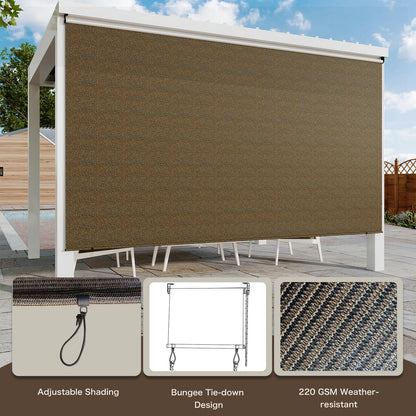 YODOLLA Mocha Outdoor Roller Shade, 220GSM HDPE Cordless Blinds, 99% UV Protection