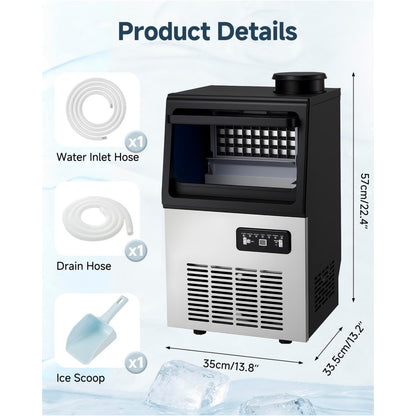 YODOLLA Commercial Ice Maker 90 lbs/24H, Stainless Steel Under Counter Ice Machine