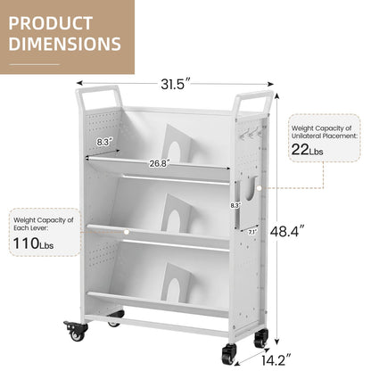 YODOLLA 2-in-1 Book Cart with Wheels Utility Cart 352LBS Library Truck Bookshelf