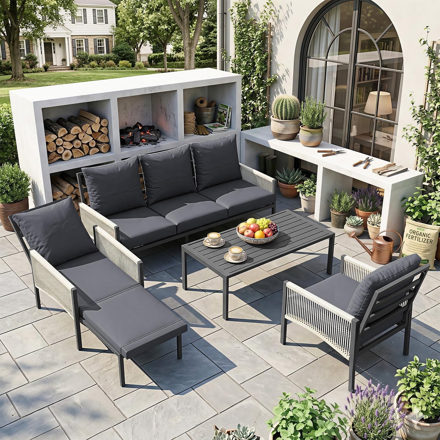 YODOLLA Aluminum Patio Furniture Set 5/4 Seats Outdoor Sectional Couch