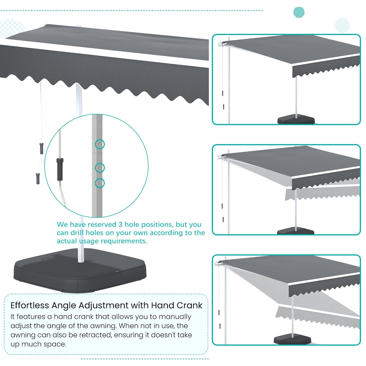 YODOLLA 13'x8' Awning Free Standing Retractable Awning with Weighted Base
