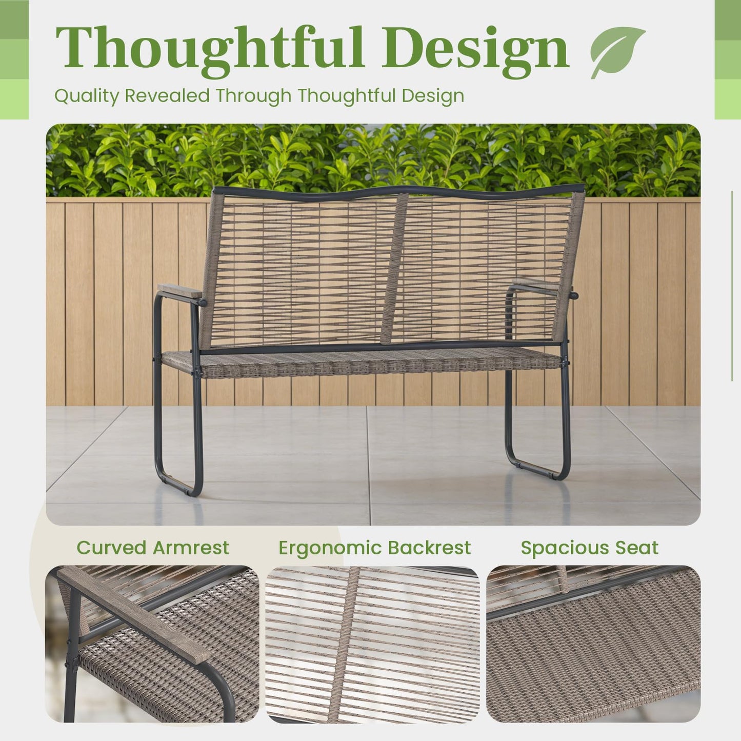 YODOLLA Outdoor Dining Set, Metal Frame Patio 2PCS (Vine Back Bench+Side Table)