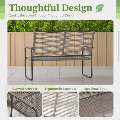 YODOLLA Outdoor Dining Set, Metal Frame Patio 2PCS (Vine Back Bench+Side Table)