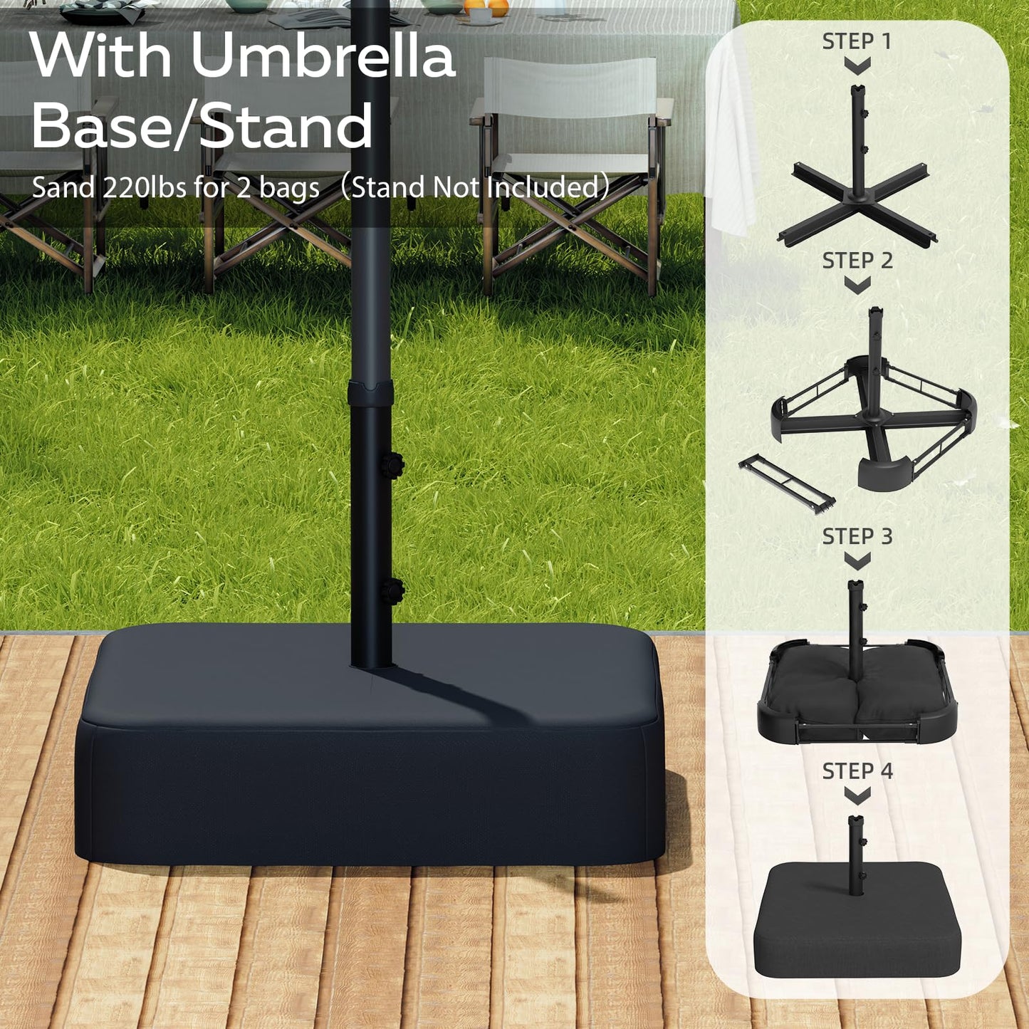 YODOLLA 15ft Double-Sided Patio Umbrella Outdoor Rectangle Umbrella with Base, Grey