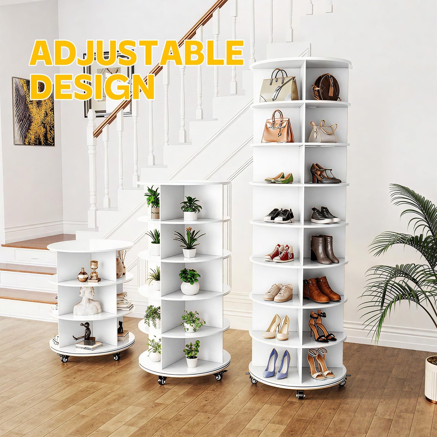 YODOLLA 8 Tier Rotating Shoe Rack Shoe Tower Organizer, White