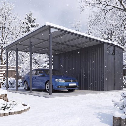 YODOLLA 12x16 Lean to Gazebo Metal Shed Combo, Hardtop Carport with Storage