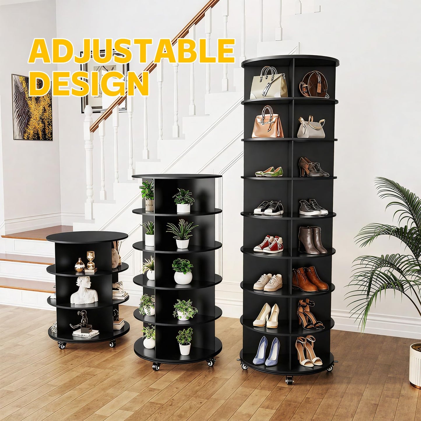 YODOLLA 8 Tier Rotating Shoe Rack Shoe Tower Organizer, Black