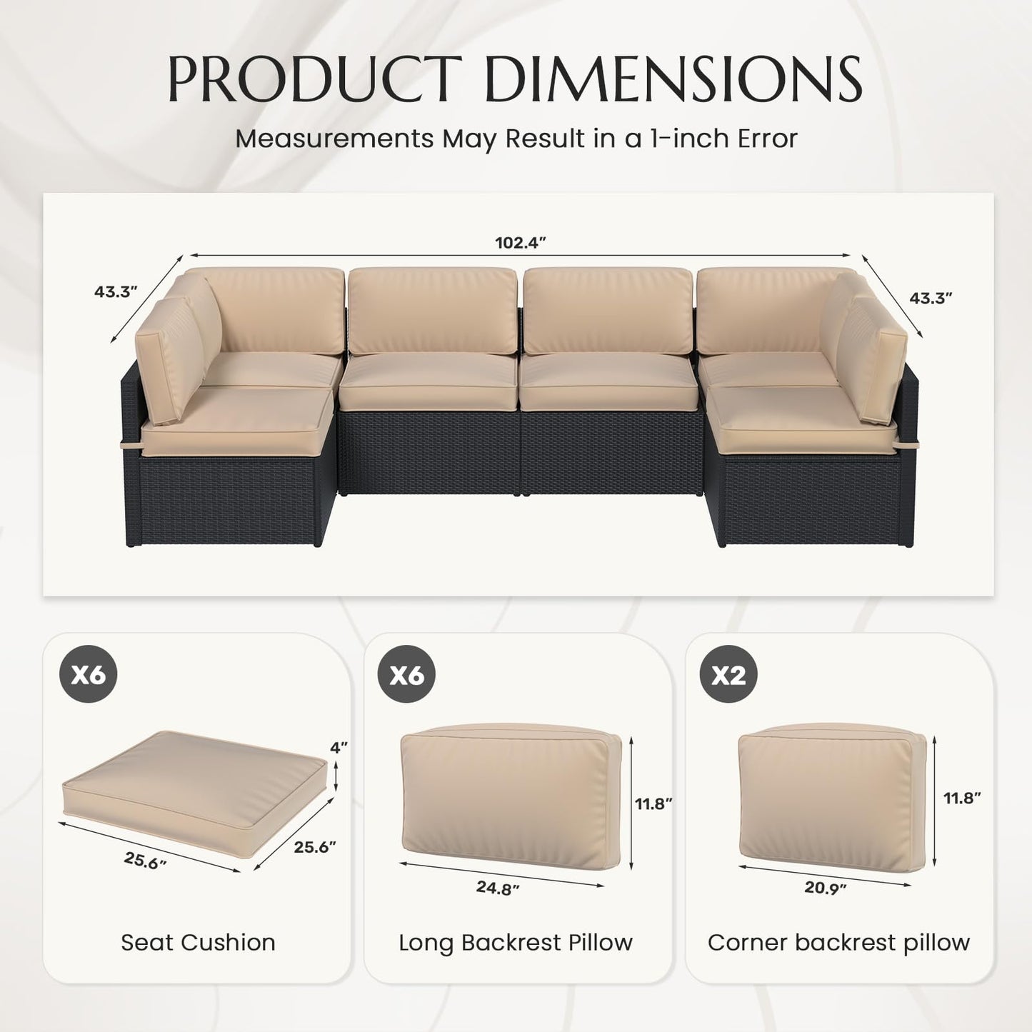 YODOLLA Outdoor Cushions for Patio Furniture 14PCS