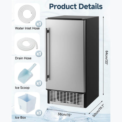 YODOLLA 15''W Commercial Ice Maker 100 lbs/24H, Stainless Steel Under Counter Ice Machine