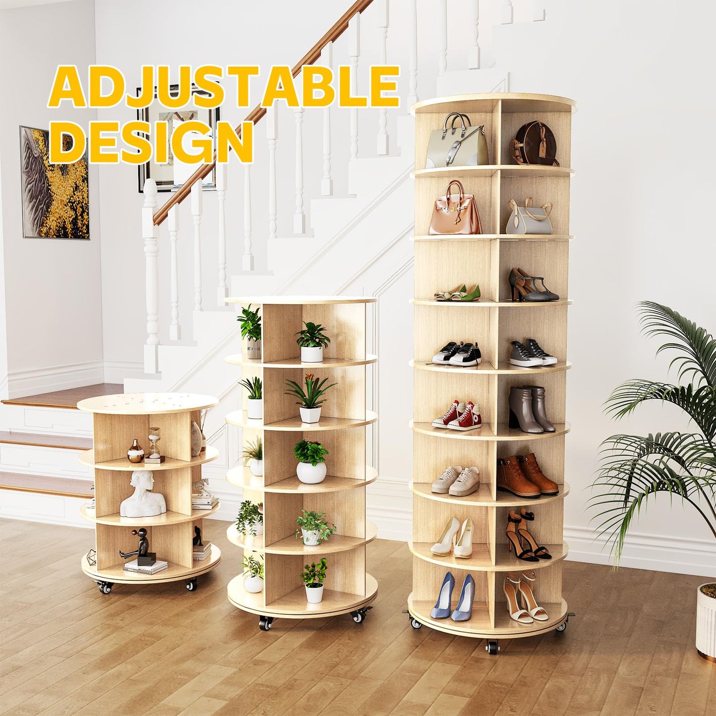 YODOLLA 8 Tier Rotating Shoe Rack Shoe Tower Organizer, Beige