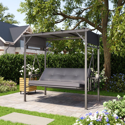 YODOLLA 2-in-1 Convertible Porch Swing Bed 3 Seat, Outdoor Patio Metal Pergola Swing