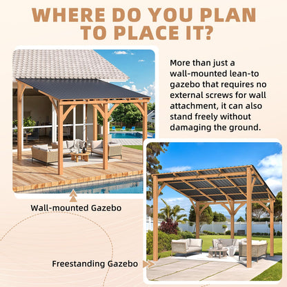 YODOLLA 10' x 10' Outdoor Wood Ceder Gazebo Lean to Hardtop Pergolas