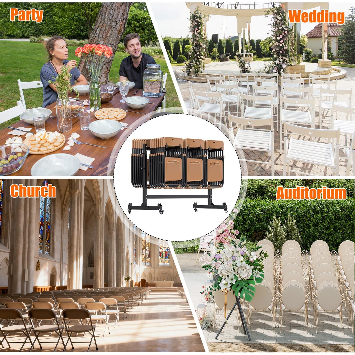 YODOLLA Folding Chair Rack Heavy Duty 540LBS Chair Cart