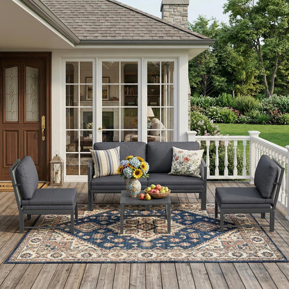 YODOLLA Aluminum Patio Furniture Set 5/4 Seats Outdoor Sectional Couch