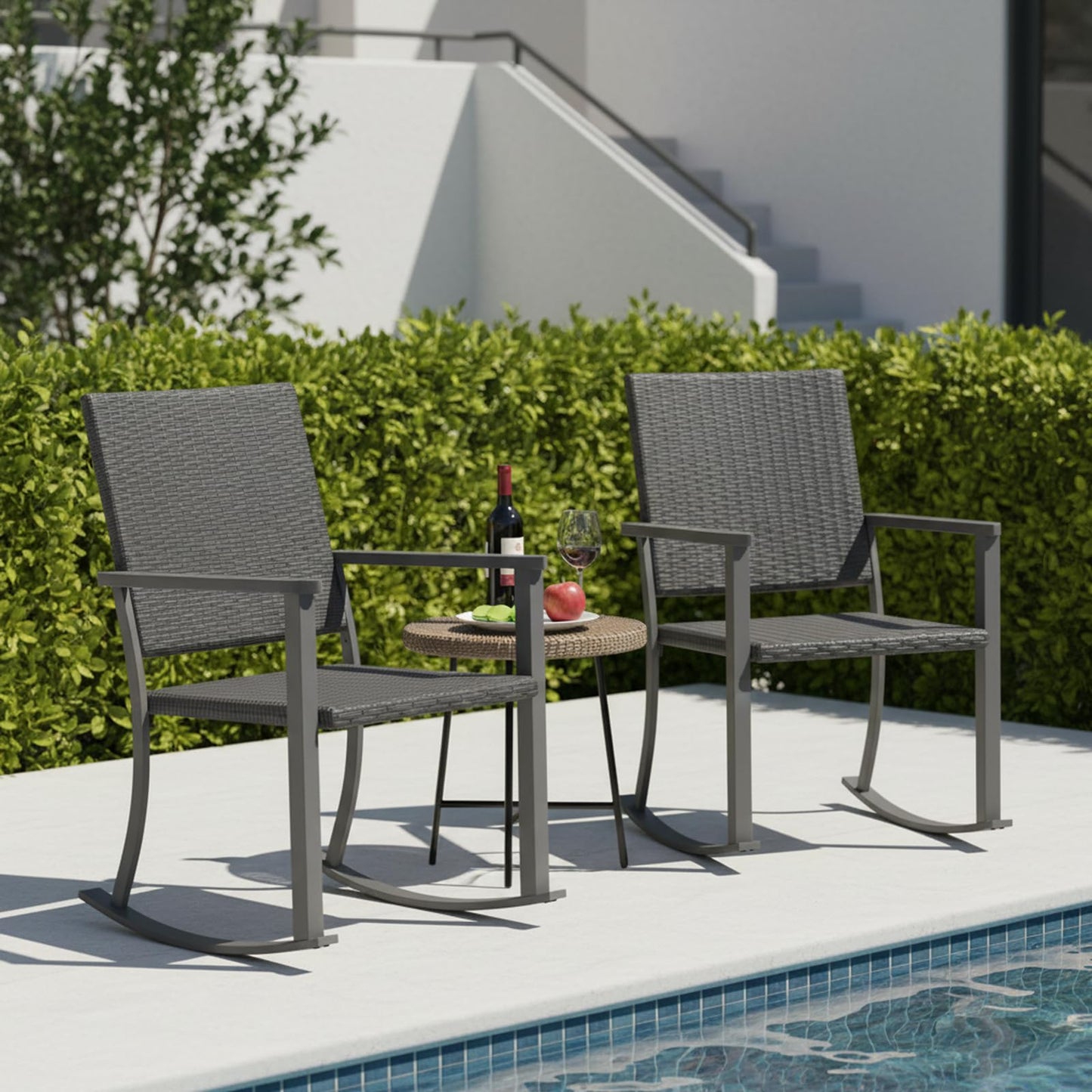 YODOLLA Outdoor Rattan Patio Chairs with Armrests and Metal Frame (4pcs)