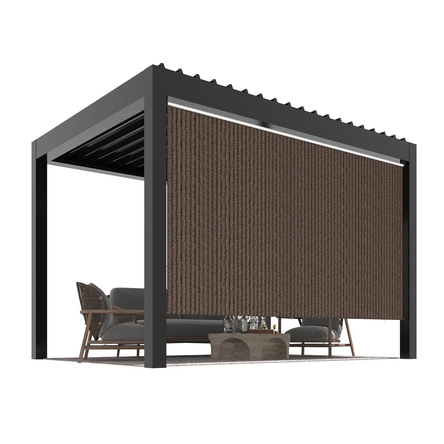 YODOLLA Mocha Outdoor Roller Shade, 220GSM HDPE Cordless Blinds, 99% UV Protection