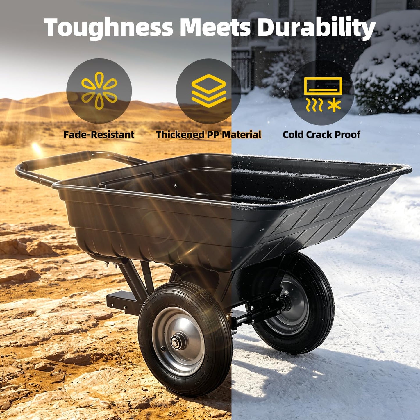 YODOLLA 2-in-1 Dump Cart 500Lbs Heavy Duty Tow Behind Poly Utility Trailer