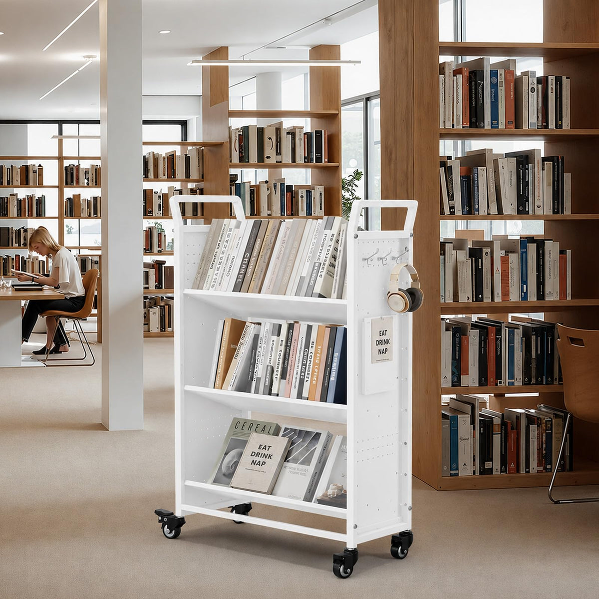 YODOLLA 2-in-1 Book Cart with Wheels Utility Cart 352LBS Library Truck Bookshelf